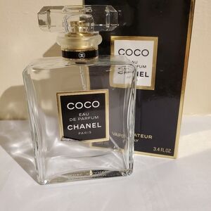 Empty CHANEL Coco Eau de Parfum Bottle – Clear Glass with Black & Gold Accents